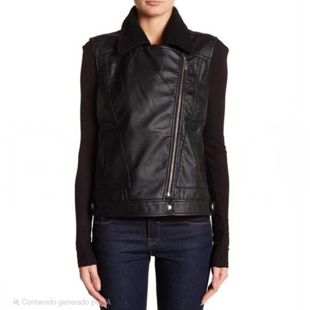Nordstrom Rack Wild Pearl Womens Black Faux Leather Moto Vest Size XS